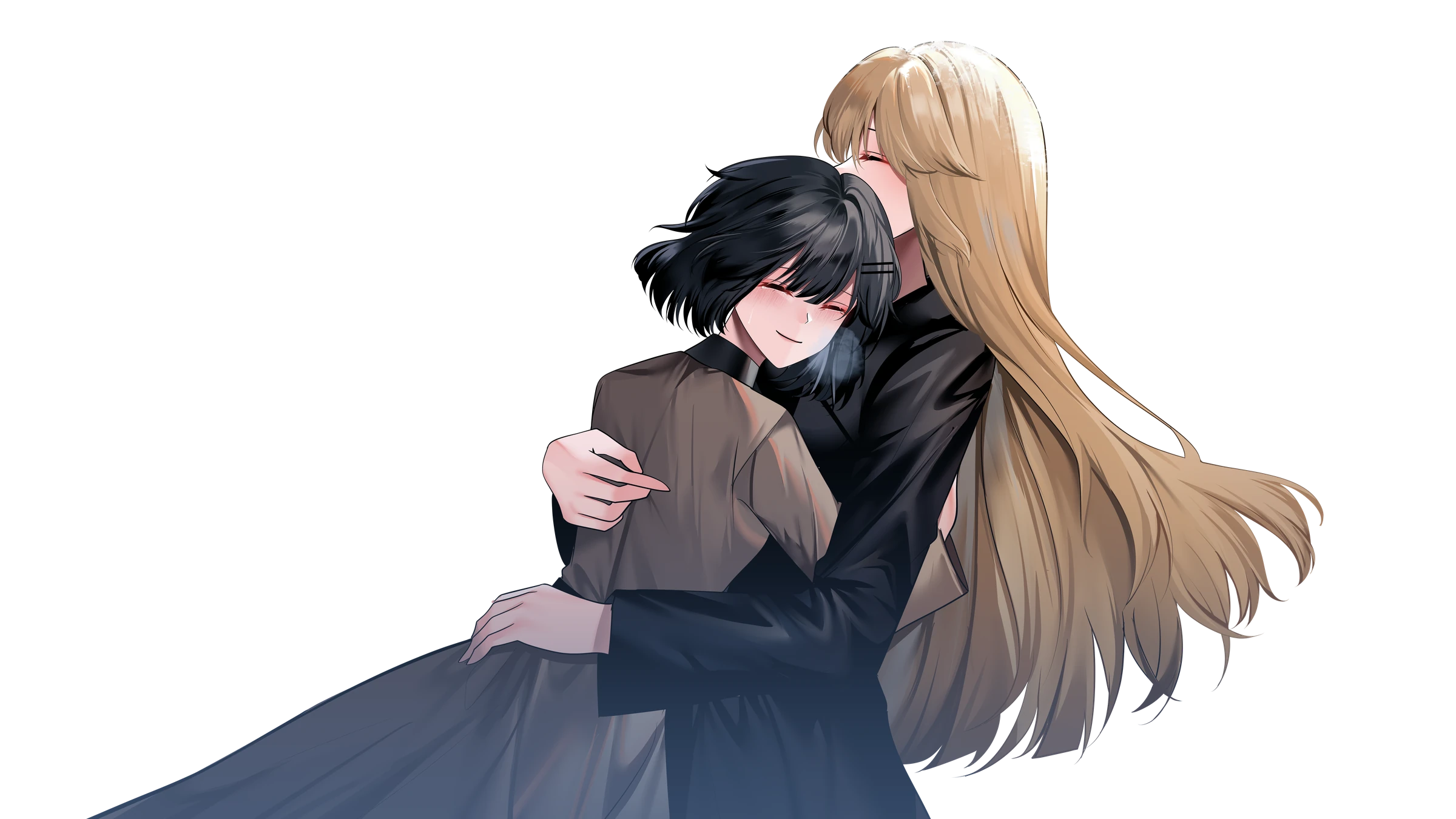 Original game CG: Mei rests in Xenya’s arms as Xenya embraces her.